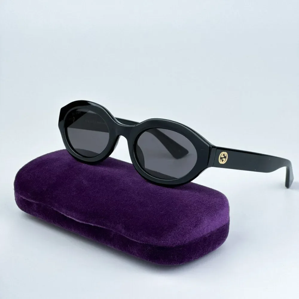 NEW Gucci GG1579S  001 Black Grey Unisex Oval Sunglasses GG 1579S